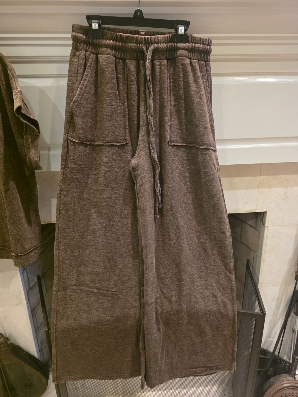 Zenana Outfitters Wide Leg Slub Set in Washed Brown - Picture 3 of 5